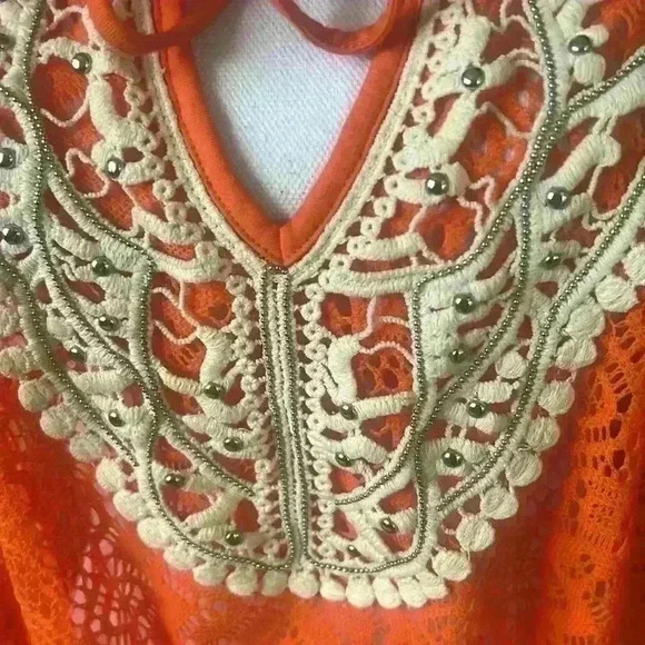 Lola B orange and cream swimsuit cover up. Silver studded in front. NWOT. Large. - Picture 13 of 13